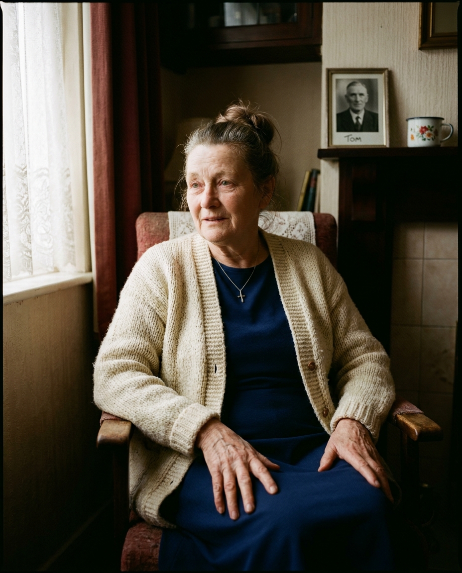 Rosemary, 71, of Southrey, in her sitting room with a small framed photograph of her late husband on the mantle behind her