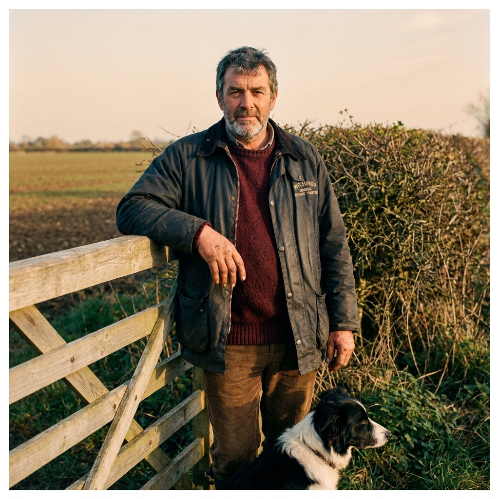 Christopher Pacey, trustee, photographed at a farm gate in late afternoon light near Tupholme