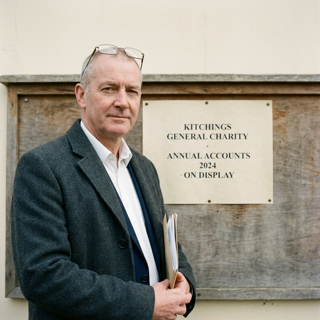 Darren John Wilkinson, trustee, photographed in front of the wooden notice board at Southrey village hall
