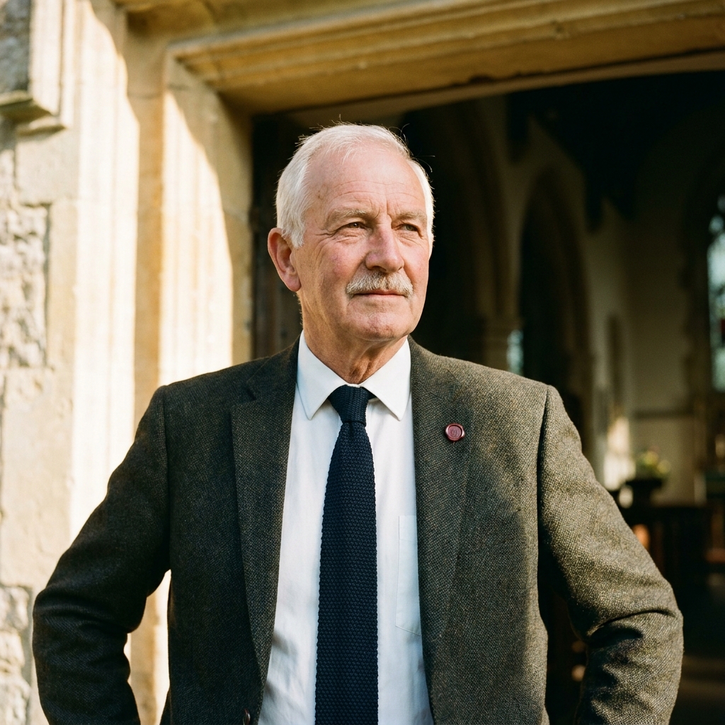 Geoffrey Pacey, chair of the trustees, photographed in the doorway of St Lawrence's at Bardney